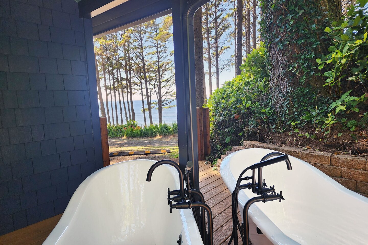 Immerse yourself in the outdoor soaking tubs with ocean view.